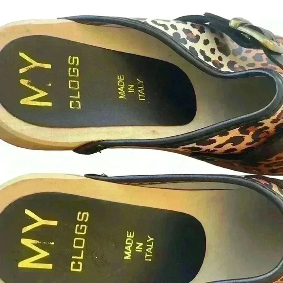 MY Clogs Wooden Women’s  Leather Cheetah Leopard Print  Made In Italy Sz 39/8.5 - Picture 11 of 12